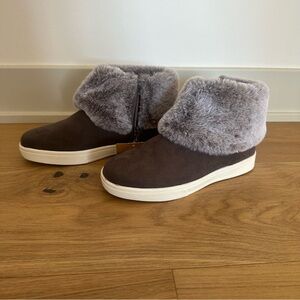 Kids Faux Fur Lined Ankle Boots - Brown and Gray